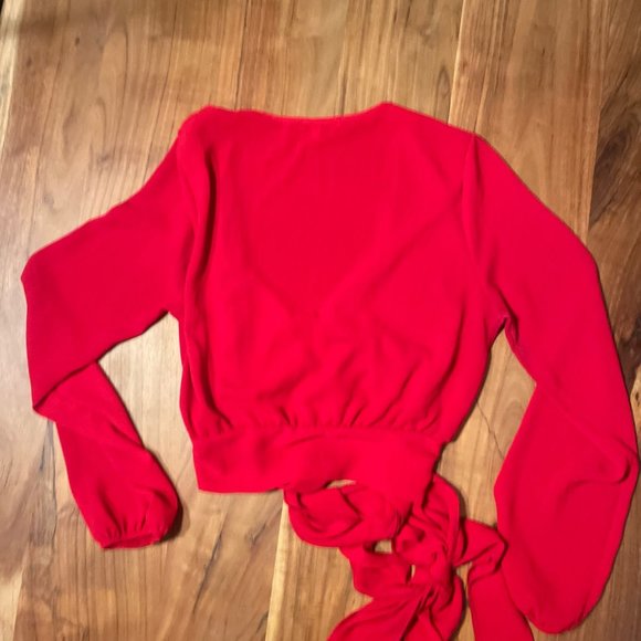 Red Cropped Wrap Top - Picture 2 of 9